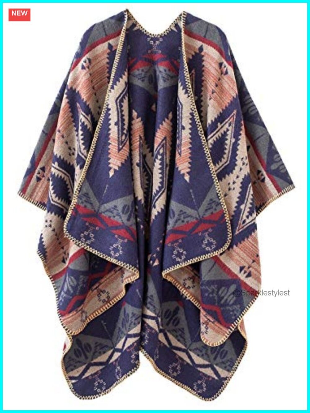 Reversible Plaid Poncho Shawl Wrap Cape Sweater Fringe Tassel One Size